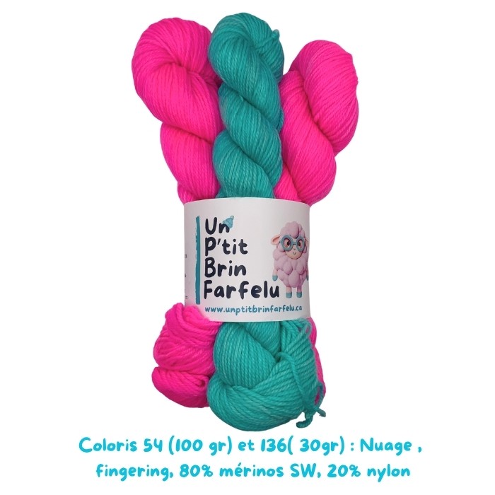Nuage fingering: Coloris 55 et 136. 