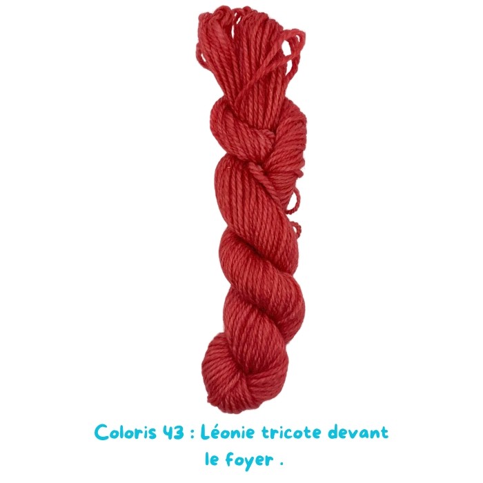 Coloris 43 : Léonie tricote devant  le foyer .