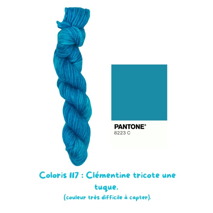 Coloris 117 : Clémentine tricote une tuque.